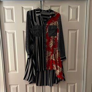 Stylish Black and Red Striped Long Top/Dress